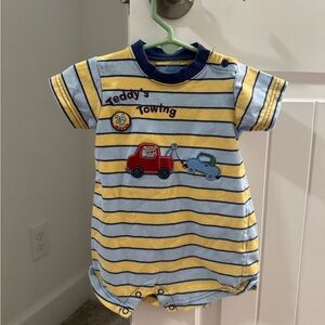 Vintage Child of Mine yellow and blue striped 100% cotton embroidered outfit 3-6
